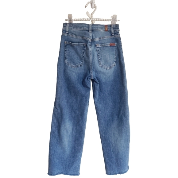 7 FAMK Jean Womens 24 Blue Denim Alexa Cropped Frayed Striped Wide Leg Raw Hem - Picture 2 of 12